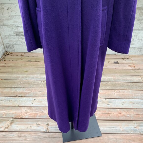 Vintage 80s Union Made Long Overcoat Purple Lambswool Retro Maxi Trench Coat - Picture 3 of 16